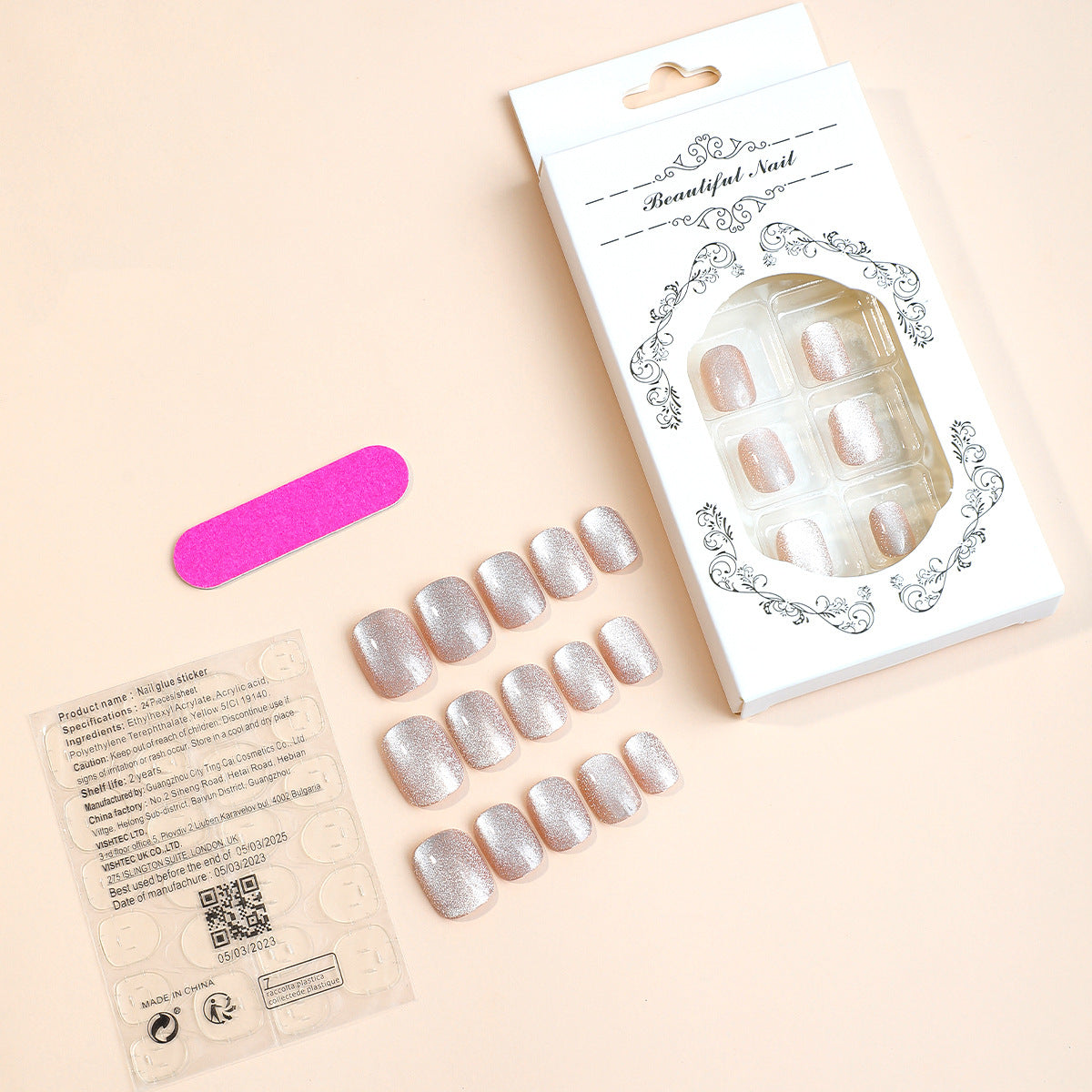 Shimmering Rose, PINK, Short Press On Nails